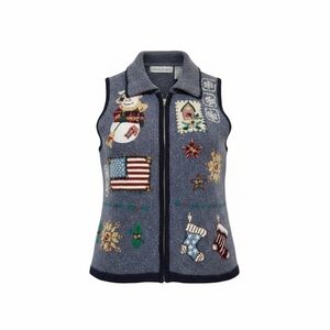 Vintage Ugly Christmas Sweater Vest Large Victoria Jones Holiday Appliqué